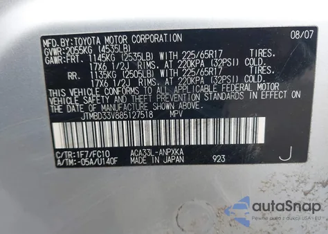 2008 Toyota Rav4 из США, поврежденный, VIN JTMBD33V885127518